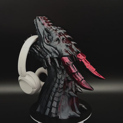 Dragon's Bite Headphones Stand, Dragon Bust, Dragon Headphone Holder, Dragon Head Statue, Perfect Gamer Gift, Fantasy Gift - Fuza3D